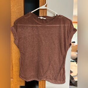 Pink Rose Brown Sheer Short Sleeve Top